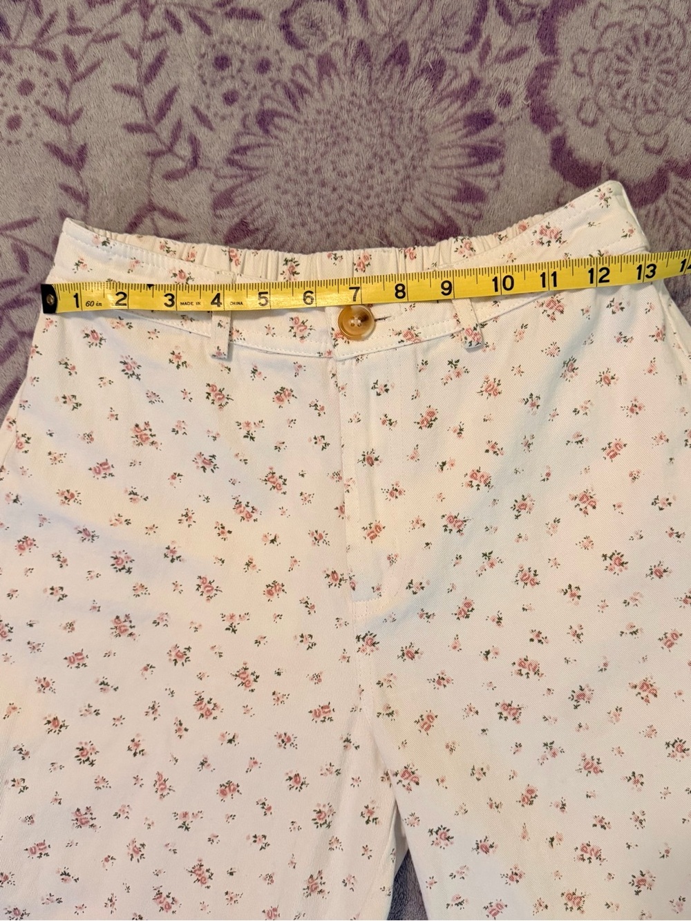 Wishlist White Floral Jeans with Pink and Green Accent